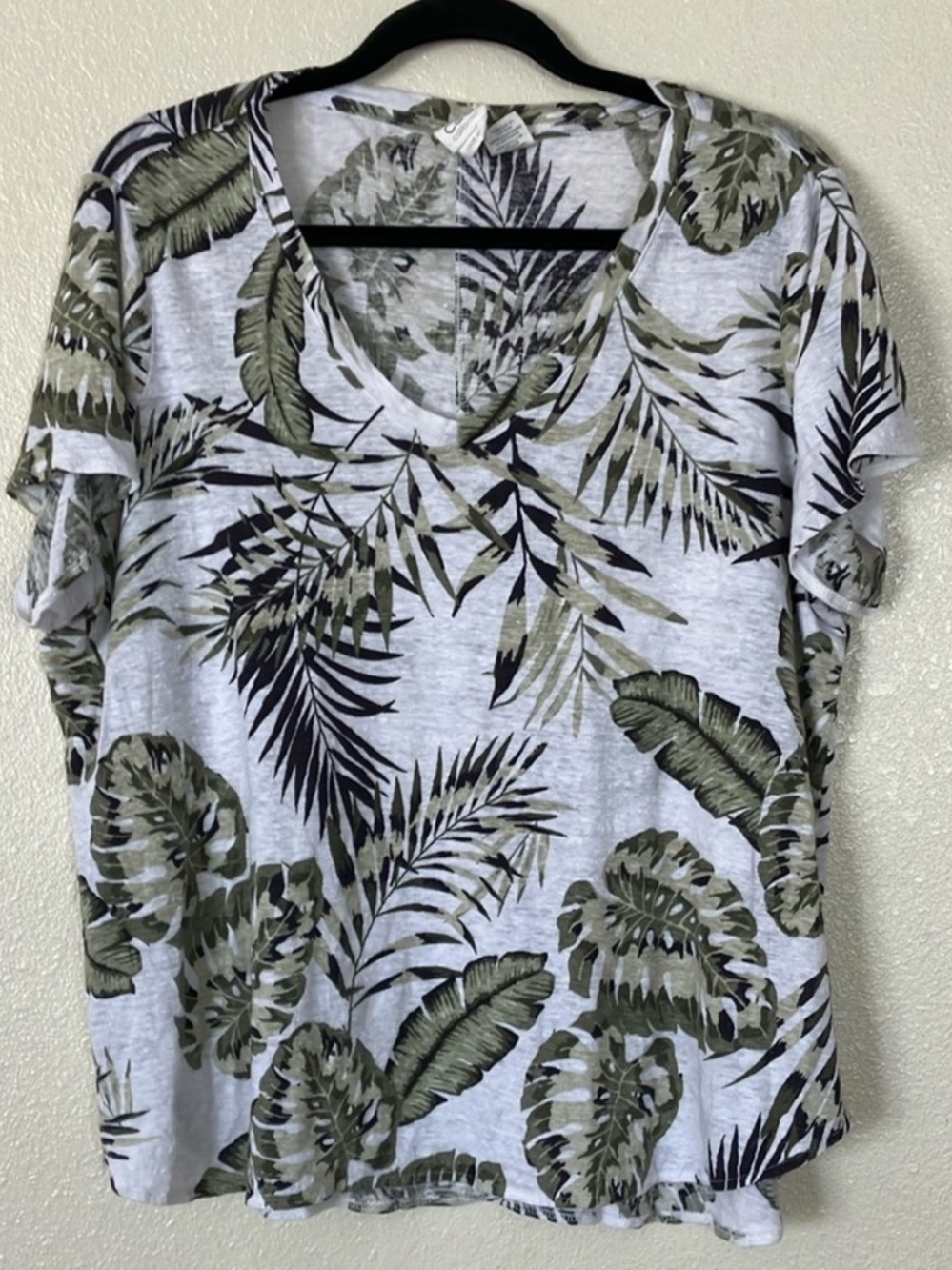 C&C California Linen Tropical Palm Print T Shirt 1X